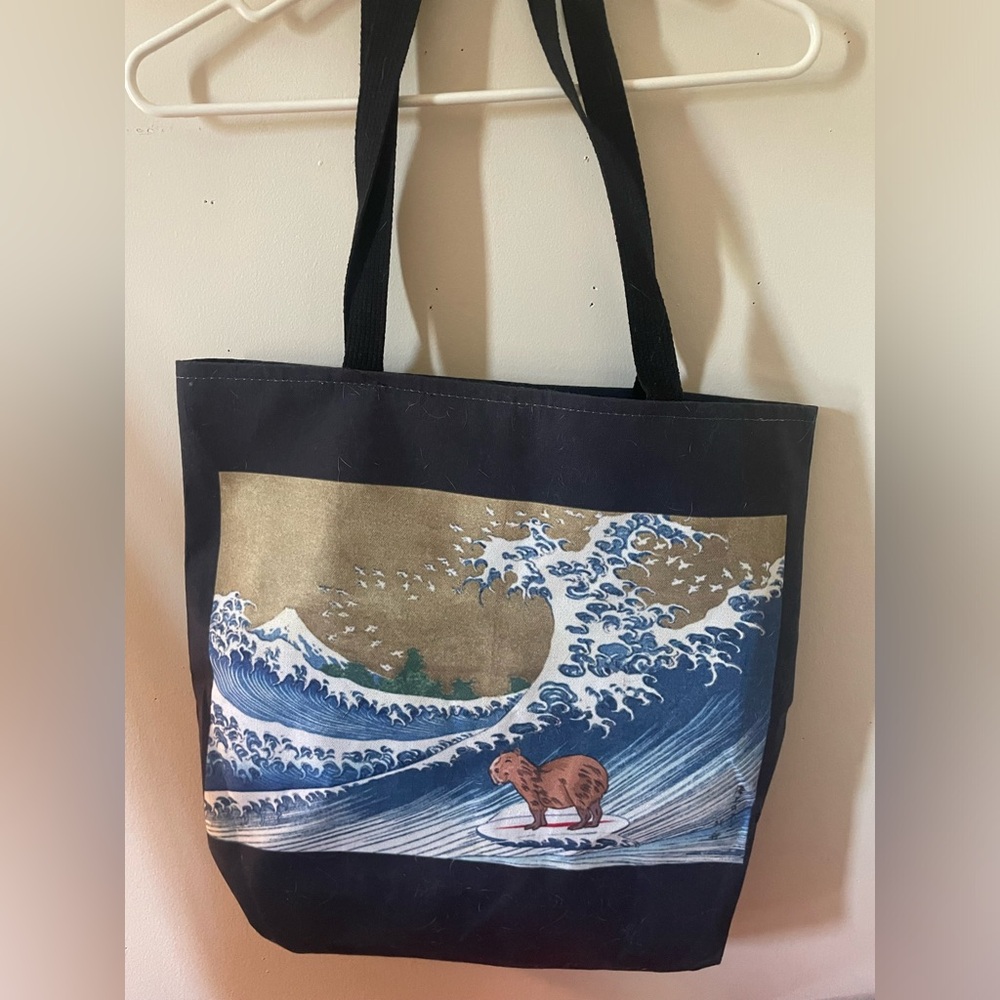 Black capybara giant tote bag
